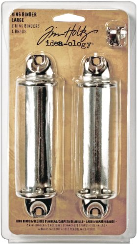 Large Metal Ring Binders by Tim Holtz Idea-ology, 2 Ring Binders and 4 Fasteners per Pack, 4-7/8 Inches Long, 1 Inch Rings, Silver, TH92914