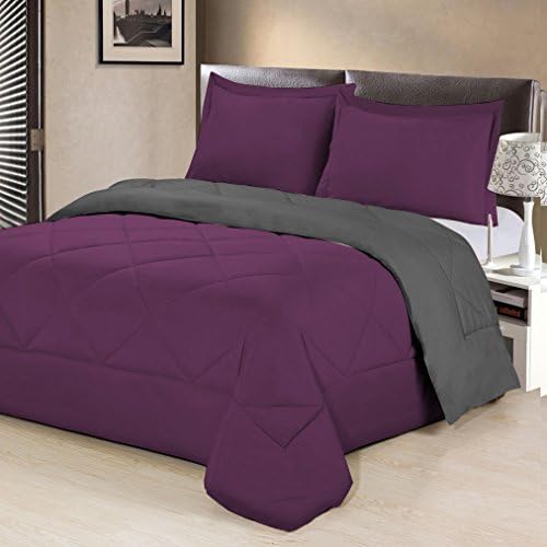 Aurora Bedding  3 Piece Reversible Luxurious Brushed Microfiber Goose Down Alternative Comforter Set with pillow Shams, Full/Queen, Wine/Gray