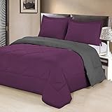 Aurora Bedding 3 Piece Reversible Luxurious Brushed Microfiber Goose Down Alternative Comforter Set with pillow Shams, Full/Queen, Wine/Gray