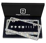 2 Pack HC Prong Setting Luxury Handcrafted Bling License Plate Frame with GiftBox | Over 1000 pcs Finest 14 Facets Clear White Rhinestone Crystals | Perfect Car Accessories for All Standard Plate Size