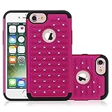 iPhone 7 Case, NOVT Shockproof Heavy Duty Mobile Phone Case iPhone 7 Phone Case Cover Hybrid Dual Layer Hard PC with Soft Rubber Rhinestone Bling Apple iPhone 7 Protective Case 2016 (Rose Red/Black)