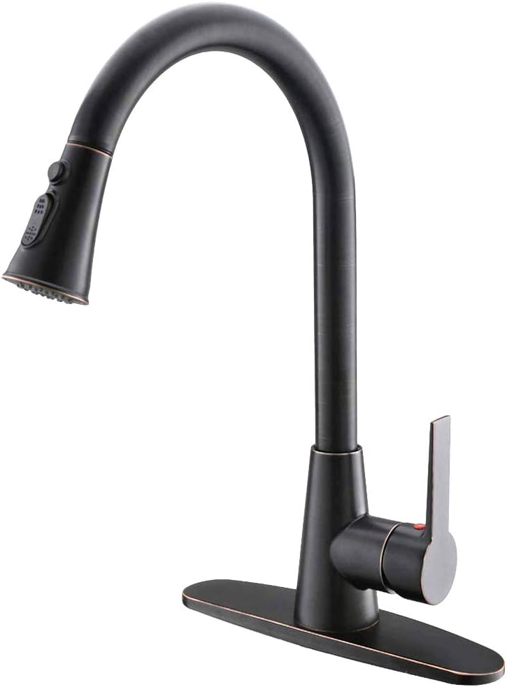 VALISY Modern Comercial Lead-free Antique Pull Out Sprayer Stainless Steel Oil Rubbed Bronze Kitchen Faucet, Kitchen Sink Faucets Black with Deck Plate …