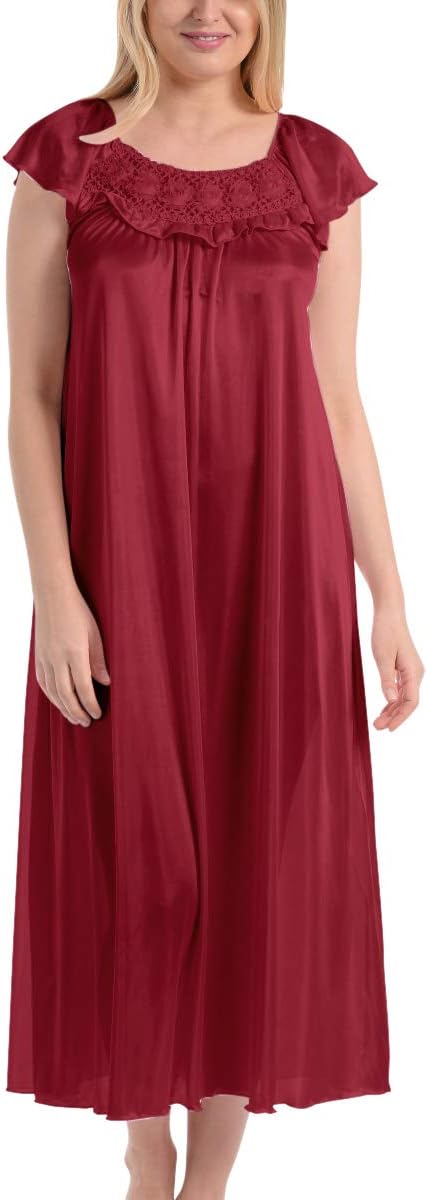 Women's Satin Silk Ruffle Long Nightgown