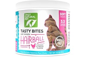 Only Natural Pet Hairball Care - Healthy Skin and Coat Support - Soft Chews for Cats – Digestive Supplement with Flaxseed, Psyllium Husk and Corn Silk – Chicken and Liver Flavor – 60 Count