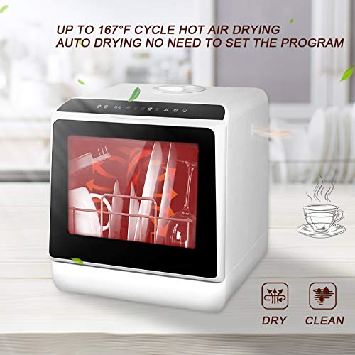 NJTFHU Countertop Dishwashers Portable Mini Dishwasher with 5L Builtin Water Tank, Air Drying