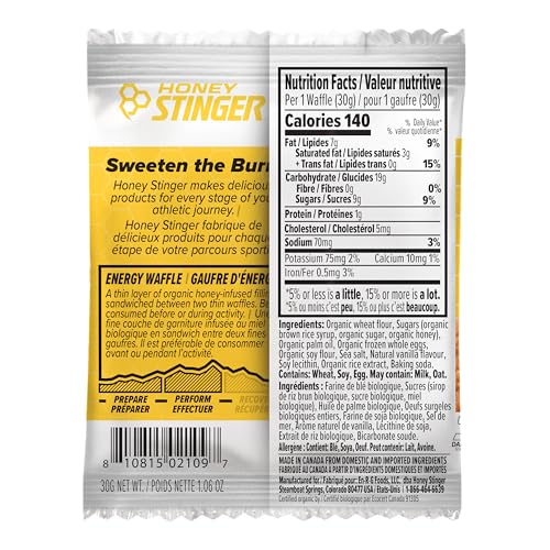 HONEY STINGER ORGANIC MINI VANILLA WAFFLES, ENERGY STROOPWAFEL FOR EXERCISE, ENDURANCE AND PERFORMANCE, SPORTS NUTRITION FOR HOME & GYM, PRE AND POST WORKOUT, 1 BAG, 5.3 OUNCES