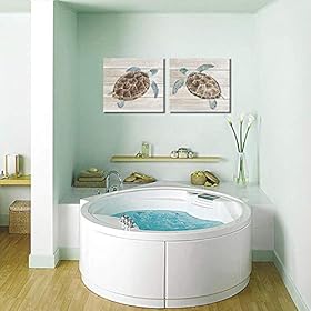 Yang Hong Yu 1 Pair of Turtles Prints on Wood Color Background Canvas Oil Painting for Bathroom, Classic Wall Art… 510LP3N4GaL