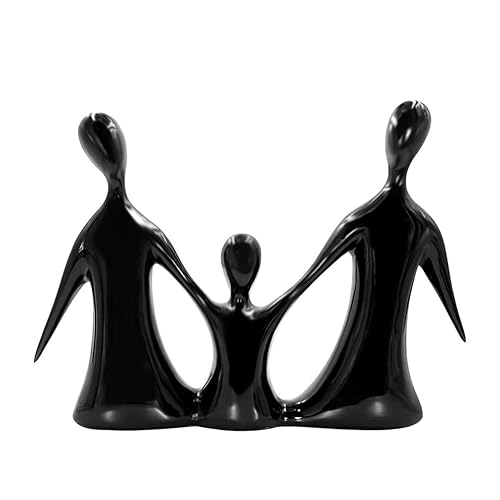 DreamsEden Family of 3 Figurines, Modern Art Family Sculpture Parents and Child Statue, Home Decor Tabletop Shelf Decoration, Gifts for Dad and Mother (Black)