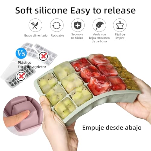 3 PCS Moldes para Cubitos de Hielo con Tapa,Molde de silicona para cubitos de hielo,Bandejas Para Cubitos de Hielo,Bandejas de Silicona Reutilizables con Diseño Presionado (15 rejilla)