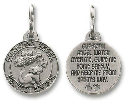 Guardian Angel Dog Pet Protection 1 Inch Pewter Medal Pendant Collar Charm