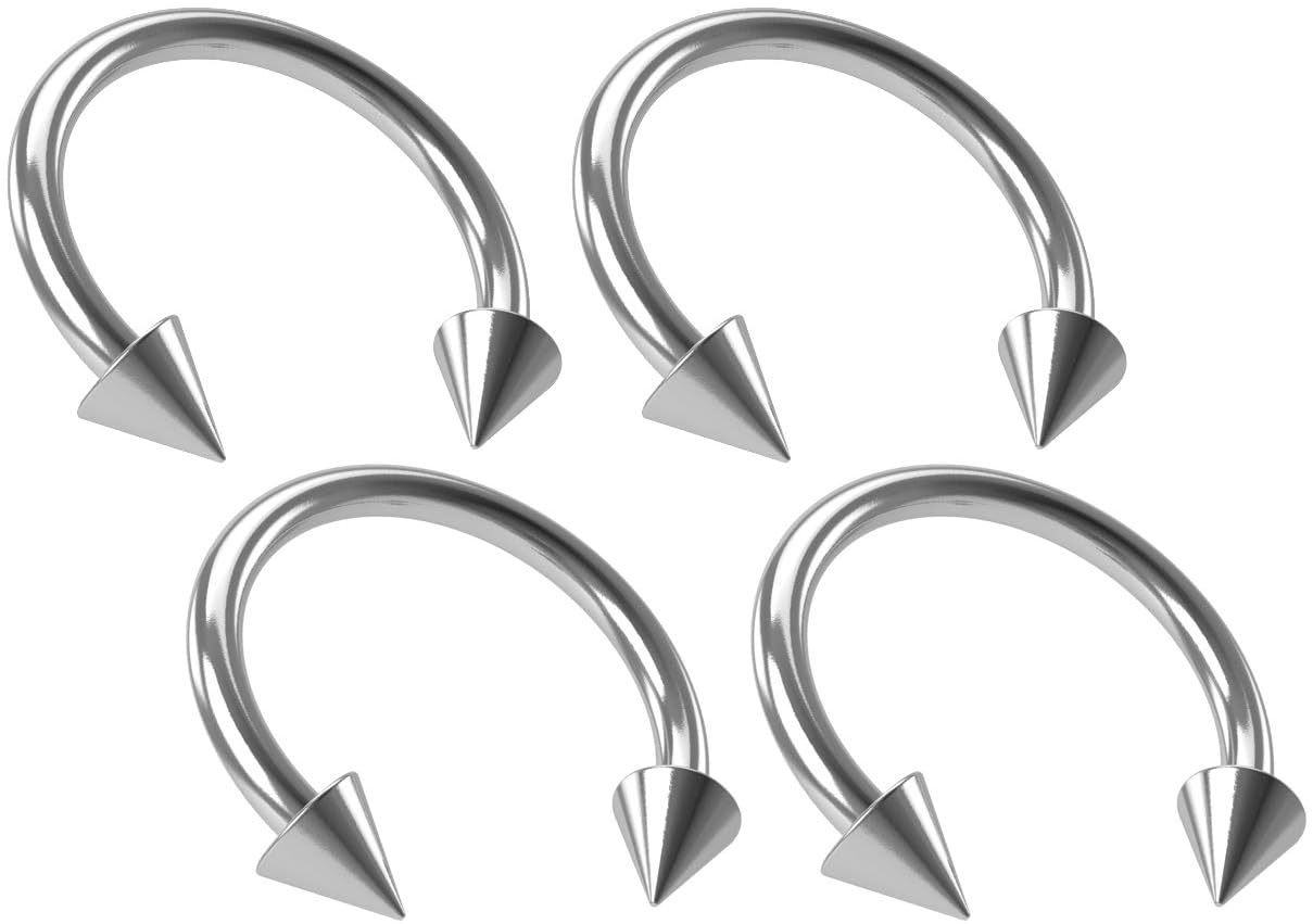 Bling Piercing 2pc 1mm 18g Surgical Stainless Steel Horseshoe Bar Hoop 3mm Spike Circular Barbells Earrings Cartilage Helix Septum Nose Lip Rings - 8mm