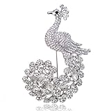 EVER FAITH Peacock Clear Austrian Crystal Bridal Brooch Pendant Silver-Tone