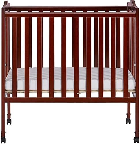Cherry Solid Pine Locking Wheels Folding Crib