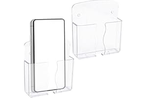 2pcs Wall Mount Phone Holders, Premium Plastic Clear Cell Phone Stand with Charging Hole Phone Shelf Wall Mount Cell Phone Ra