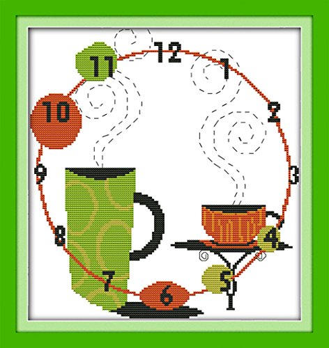 eGoodn Stamped Cross Stitch Kits Cross-Stitching Accurate Pre-printed Wall Clock Style Pattern –Coffee Language 11CT 15.8