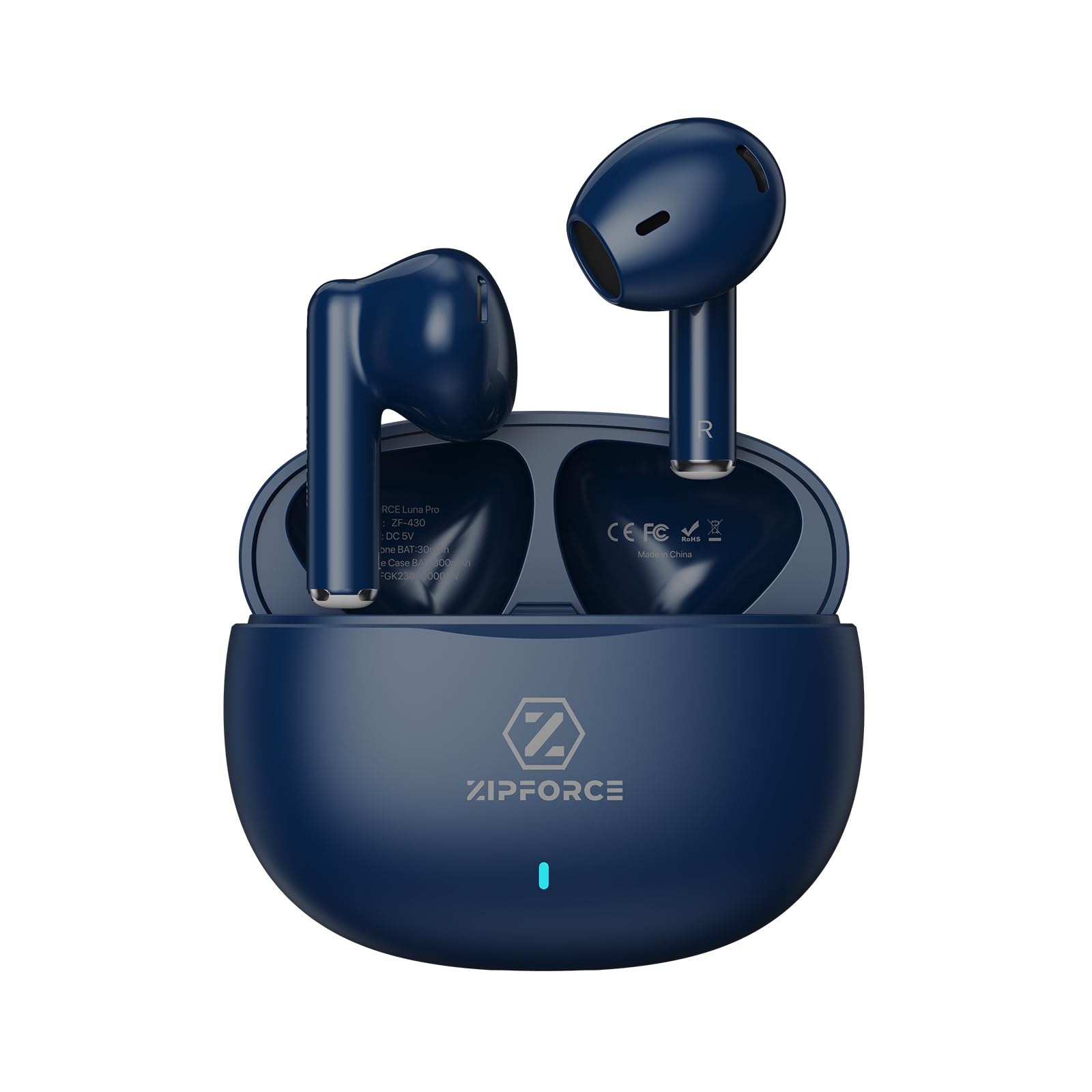ZIPFORCE True Wireless Earbuds, in-Ear Bluetooth 5.3 Headphones 4-Mics ENC Clear Call, Bluetooth Earbuds Touch Control 30 Playtime, IPX5 Waterproof TWS, Light-Weight Earphones (Blue)