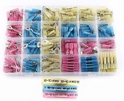 Heat Shrink Wire Connectors- Waterproof Marine Automotive Terminals Set- Electrical Insulated Crimp- Ring Fork Hook Spade Butt Splices (250 pcs)
