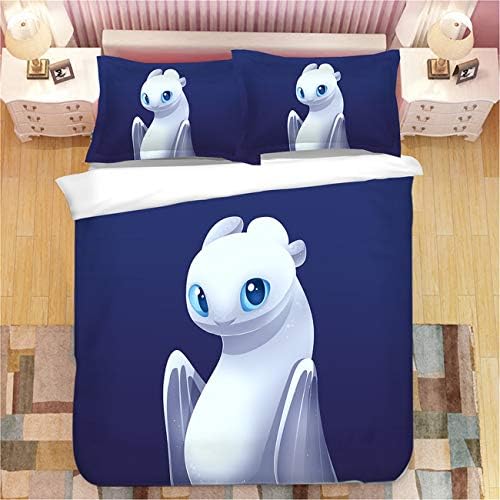AMTAN 3D How to Train Your Dragon Duvet Cover Set Movie How to Train Your Dragon 3 Bedding Set 100% Microfiber Teen Bed Set 3pcs 1 Duvet Cover 2 Pillowcase King Queen/Full Twin Size