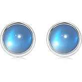 Sterling Silver Natural Stone Moonstone/Lapis Lazuli/Turquoise/Larimar/Black Onyx Retro Flower Stud Earrings jewelry Gifts for Women