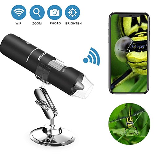 Wifi Digital Microscope, Goodan Wireless Microscope, Portable 50 to 1000X Black Updated Magnification Endoscope with Mini 8 Led Inspection Camera for Iphone IOS and Android Smartphone, Ipad