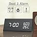 Digital Alarm Clock, 3 Alarm Settings, with Wooden Electronic LED Time Display, Dual Temperature & Humidity Detect, Ideal for Bedroom, Bedside Kids, Batteries not Needed