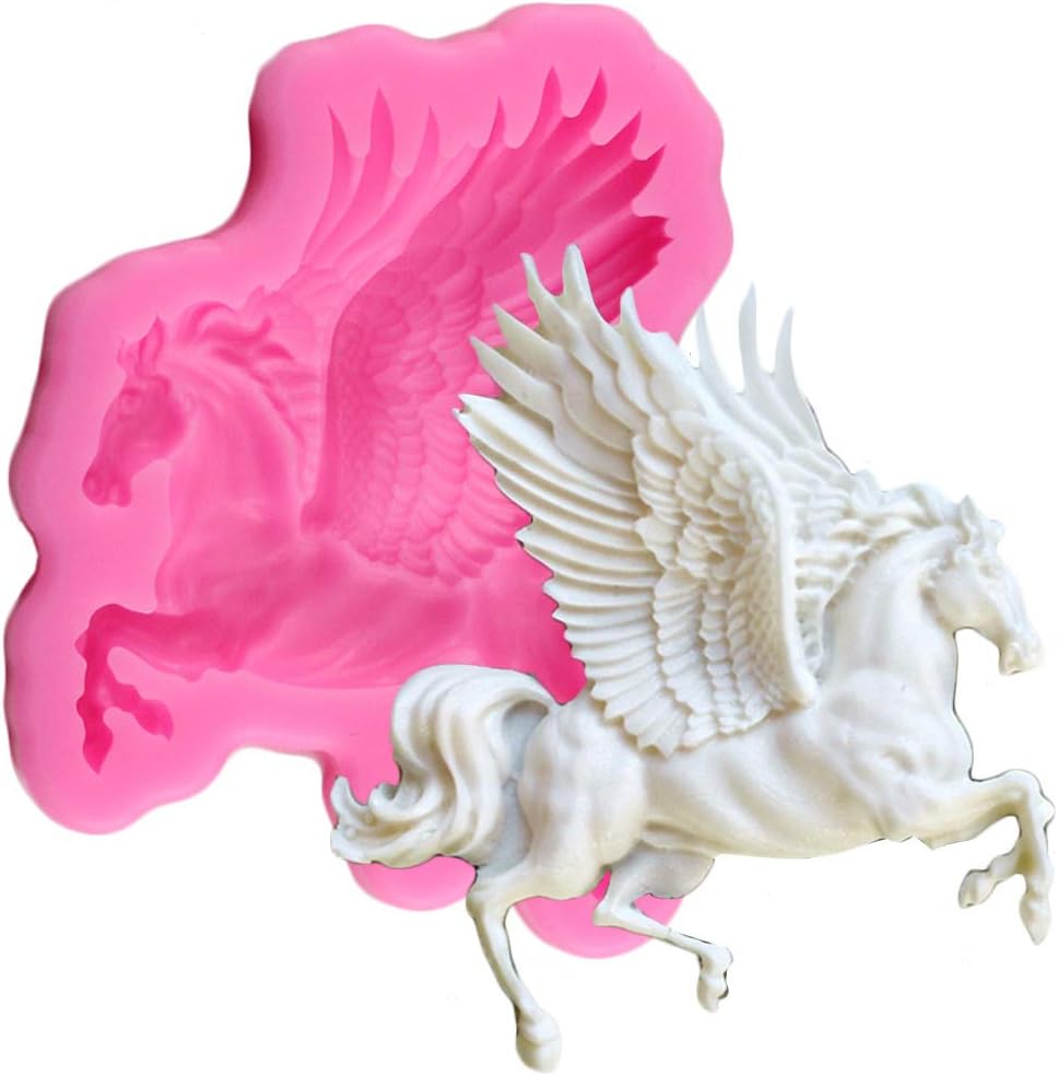 3D Pegasus Horse Animal Silicone Mold for DIY Chocolate Fondant Mold Cupcake Cake Topper Decoration Desserts Ice Cube Soap Mould Handmade Ice Cream Jelly Shots Gum Paste Pudding Crystal Candy