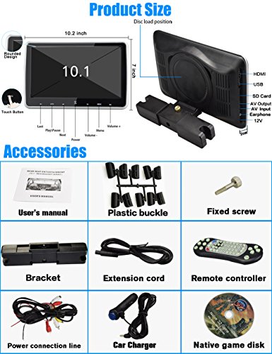 Car DVD Player NOAUKA 10.1" Ultra Thin Digital HD Headrest DVD Player Car Multimedia TFT LCD Screen Display DVD Player Headrest Monitor with HDMI Port and Remote Control - Thumbnail 7