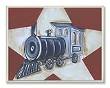 The Kids Room by Stupell Blue Train on White Star and Red Background Rectangle Wall Plaque