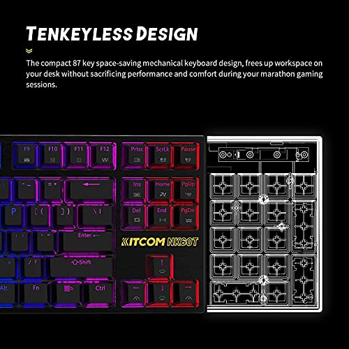 Gaming Keyboard Mechanical 87 Key Silent Red Switch, TKL RGB