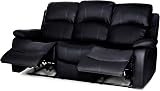 Bravich Black Bonded Leather 3 Seater Reclining Sofa Couch Armrest Footrest view 5