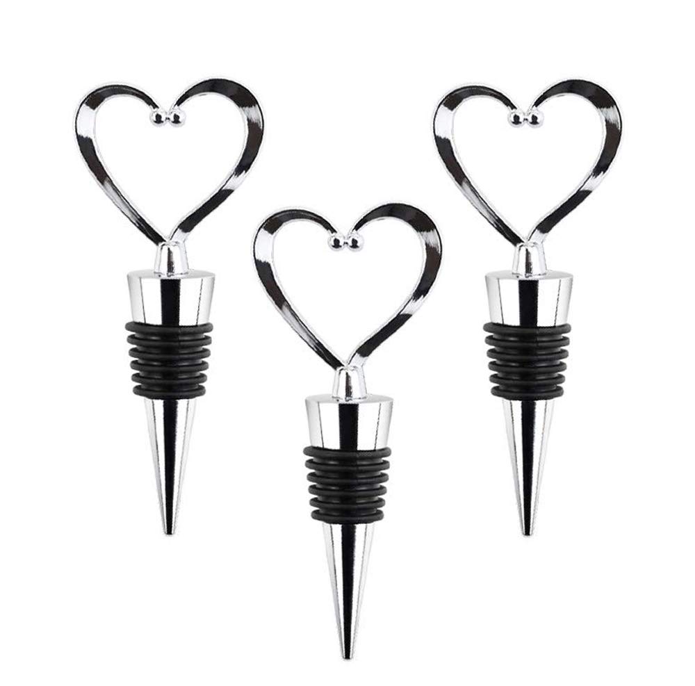 KOSTOO 3 Pack Stainless Steel Love Design Heart Shape Wine and Beverage Bottle Stoppers for Bar, Holiday Party, Wedding
