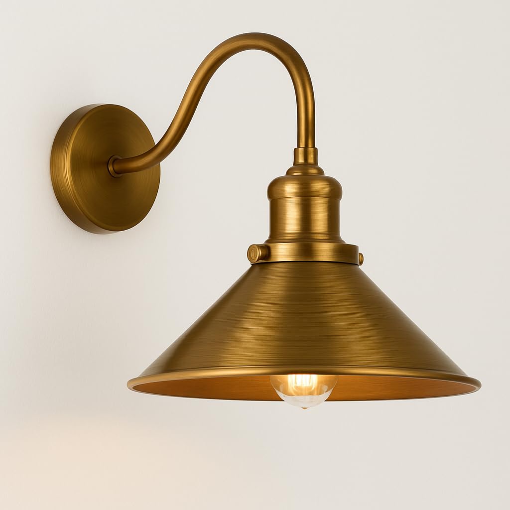 DC VOLTAGE Retro Rainproof Cone Shaped Shade Swan Neck Wall Sconce Fittings Metal Indoor Light Fitting for Bedroom Dinning Room Garage and Any Other Places Not Battery Oprated Wall Lights
