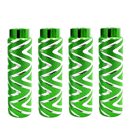Mantain 4 PCS Bike Pegs, 4" Length Aluminum Alloy Cylinder Anti-Skid S Stripes Fit 3/8 inch Axles (Green)