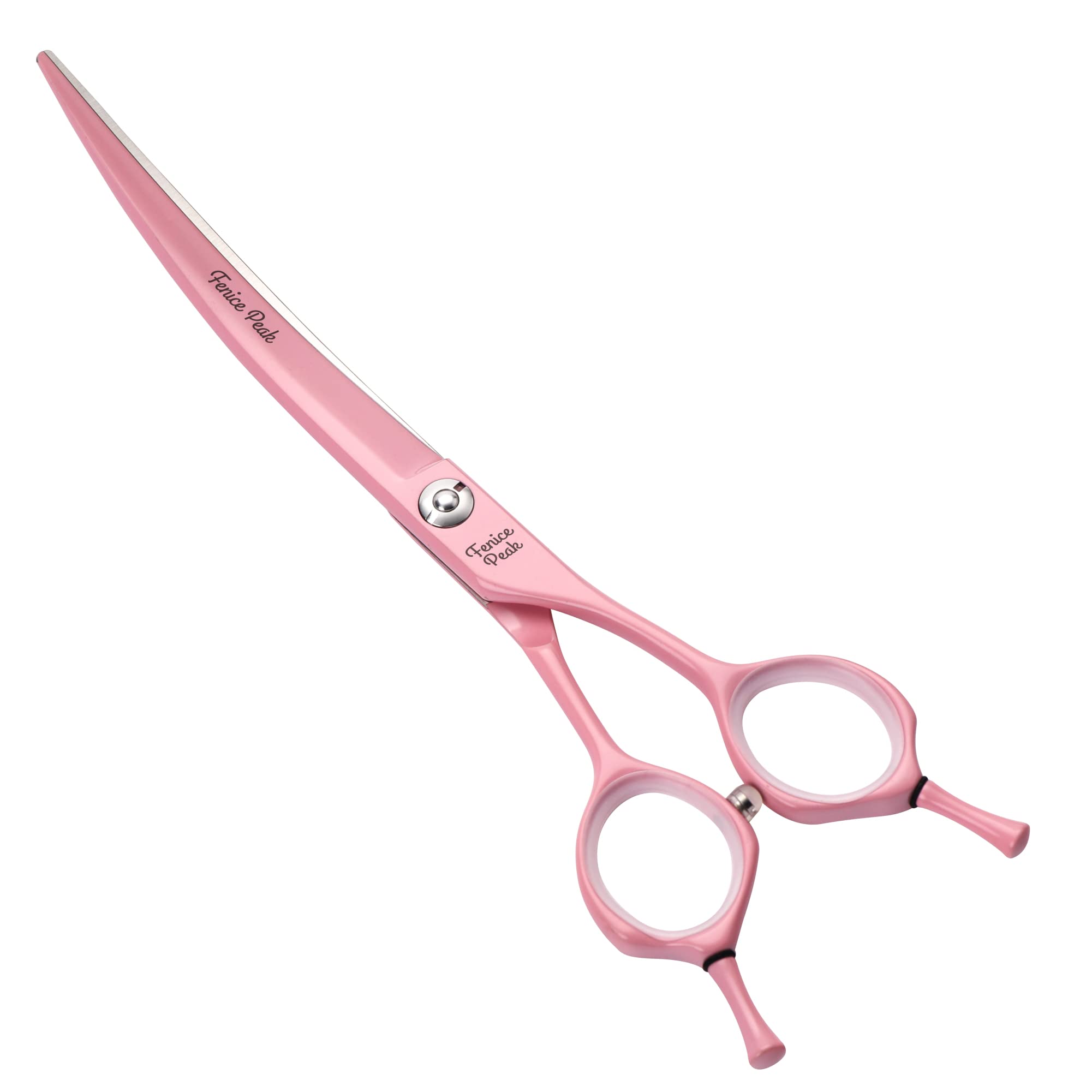 Photo 1 of Fenice Peak Curved Dog Grooming Scissors with Pink Color Coating 440C Stainless Steel Pet Grooming Bending Shears Sharp and Durable Comfortable Engonomic Handle