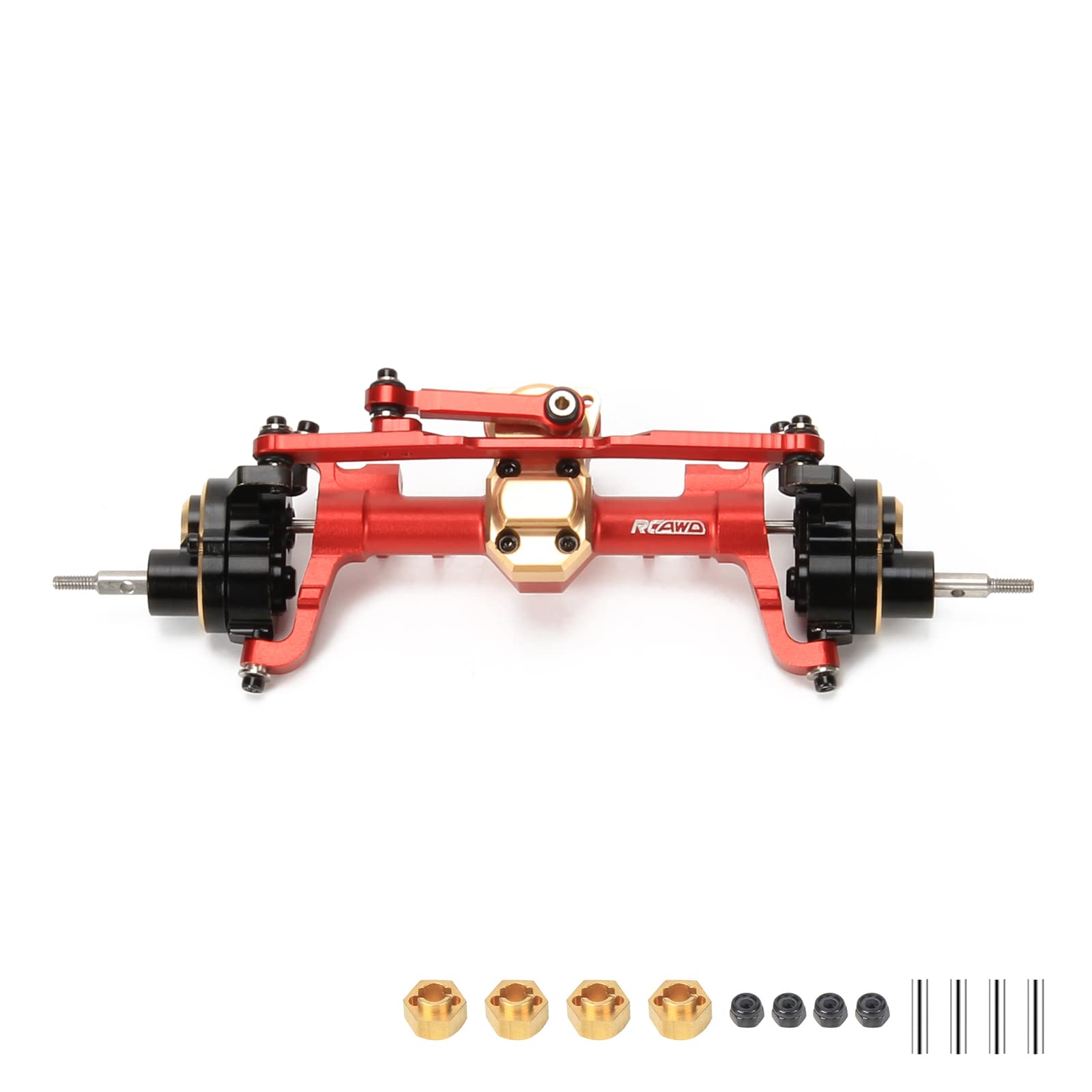 RCAWD Front Portal Axle Housing & Steel Gears For Axial 1-24 SCX24 Crawlers upgraded part （Red）