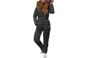 Cicy Bell Womens One Piece Ski Suits Winter Outdoor Sports Jumpsuit Fur Collar Coat Windproof Waterproof Hooded Snowsuit