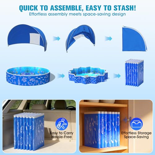 Luxfero Children's Swimming Pool with Canopy, Children's Pool with Sun Shield, Thickened Foldable Paddling Pool for Children, Anti UV, Easy to Store, Family Pool for Garden Beach, 130 x 130 x 30 cm