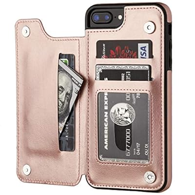 iPhone 7 Plus iPhone 8 Plus Wallet Case with Card Holder,OT ONETOP Premium PU Leather Kickstand Card Slots Case,Double Magnetic Clasp and Durable Shockproof Cover 5.5 Inch