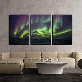 3 Piece Canvas Wall Art - Arctic Magical Landscape - Northern Lights - Modern Home Art Stretched and Framed Ready to Hang - 16"x24"x3 Panels