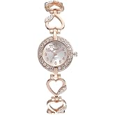 CdyBox Women Alloy Diamond Encrusted Watch Heart Shaped Band Dress Watches Quartz Wristwatches Female