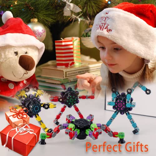 Fingertip gyro Decompression Artifact, Creative Deformation Mecha Chain Bearing gyro Toy, Fun Decompression Anti-Anxiety Toy (Yellow-Luminous Suction Cup)