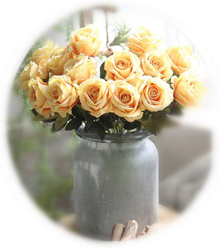 Crt Gucy Artificial Flowers Long Stem Silk Rose Flower Bouquet Wedding Party Home Decor, Pack of 6 (Yellow)