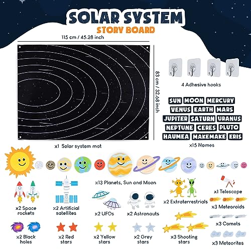 Solar System for Kids Toys with 61 Felt Figures - BONNYCO | Space Montessori Toys, Girls Boys Birthday Gifts Planets | Felt Board for Toddlers Story, Educational Kids Gifts 3 4 5 6 7 8 Years Christmas