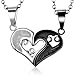 EverMarker Relationship Necklace for Couples Half Heart Matching Necklace Gifts for Birthday Engagement Wedding (Black&silver)
