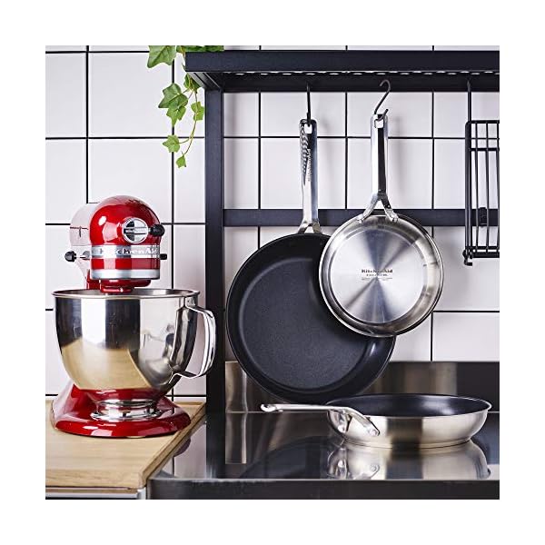 KitchenAid-Skillet-with-2-Side-Handles-and-Lid-Non-Stick-Stainless-Steel-Skillet-Induction-and-Oven-Safe-Cookware-28-cm43-Litres KitchenAid Stainless Steel 3-Layer Non-Stick 28cm/4.3 Litre Sauté Pan, Induction, Oven Safe, Dishwasher Safe, Silver