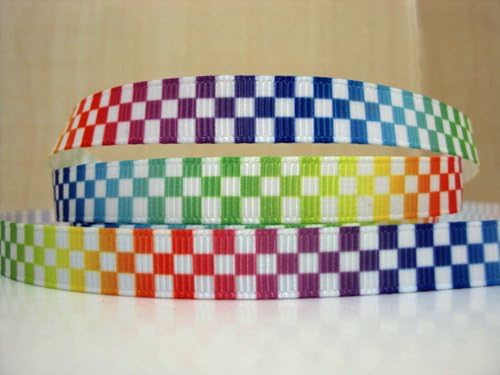 5 yards 3/8 Colorful Checkered Print Grosgrain Ribbon