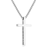 Pivza Stainless Steel Men's Cross Necklace with Scripture | 20/22/24 Inch Silver Chain | Inspirational Bible Verse Pendant | Durable & Stylish Christian Jewelry