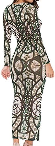 Women Sexy Bandage Bodycon Tattoo Print Maxi Dress M Green