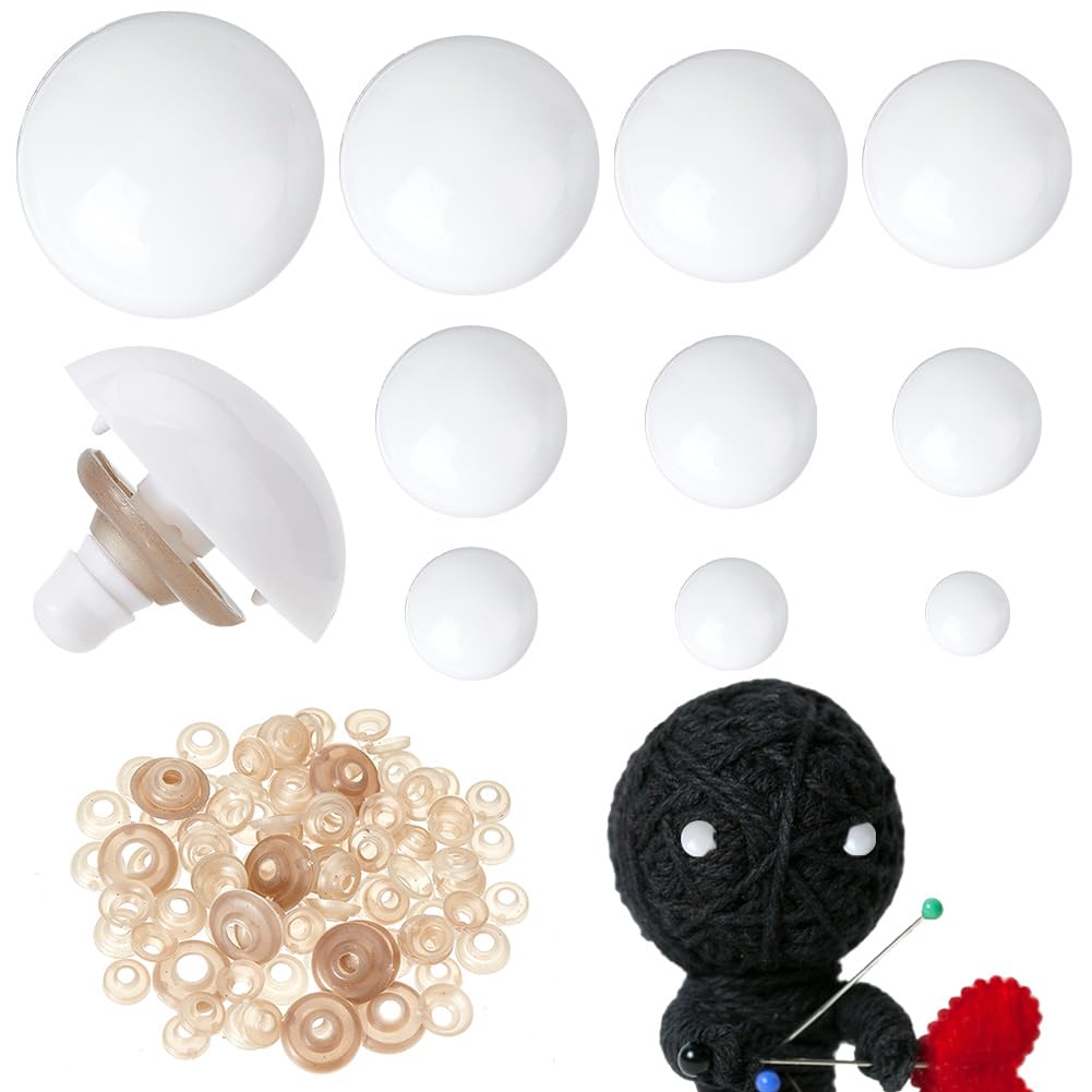 PH PandaHall 136 Sets White Eyes Safety Eyes 10 Sizes Crochet Eyes 16-26.5mm Craft Eyes Stuffed Animal Eyes with Washers for Amigurumi Puppet Teddy Bear Crochet Plush Animals Needle Felting Crafts
