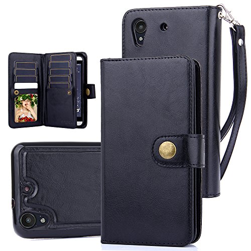 TabPow HTC Desire 530, 626, 626s Case, 10 Card Slot - ID Slot, Button Wallet Folio PU Leather Case Cover With Detachable Magnetic Hard Case For HTC Desire 530/ Desire 626/ Desire 626s - Black